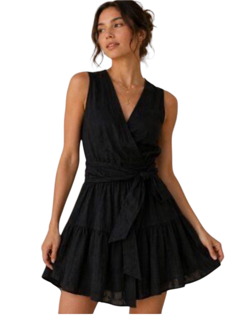 Christian Lacroix Black Linen Blend Sleeveless Wrap Mini Dress w/tie Belt Size L